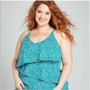 Lane Bryant Cacique Women’s Plus Size Two Piece Tankini Brief Teal with White Do